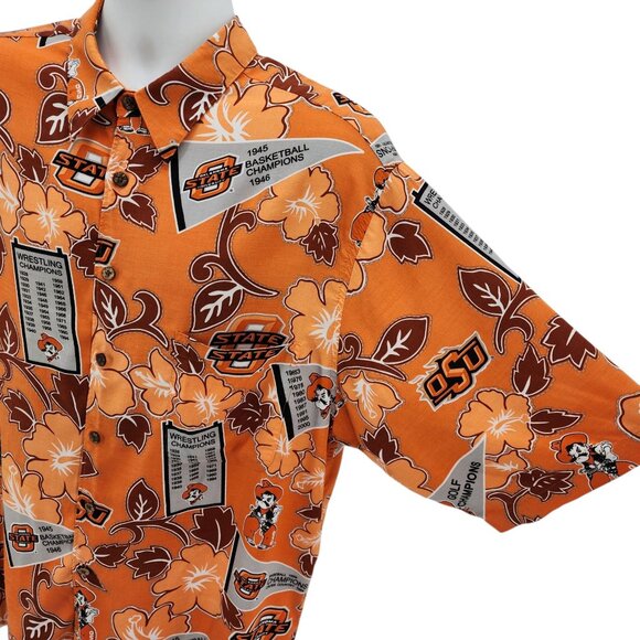 Vintage Reyn Spooner Reyn Sports Mens XL Hawaiian Shirt Oklahoma State OSU Retro - Picture 3 of 9